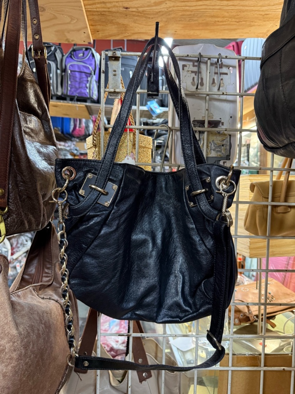 Elliot Lucca Black Real Leather Tote Shoulder Bag - Women's Fashion Handbag - Picture 12 of 14